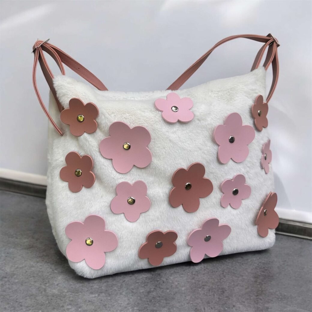Pink Floral Fur Bag - Image 2